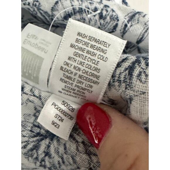 Garnet Hill White Blue Salt Sea Floral Print Linen Button Down Shirt Size 18 - Picture 6 of 9